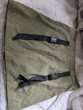 Olive Green A-Line Mini Skirt with Buckle Strap Detail